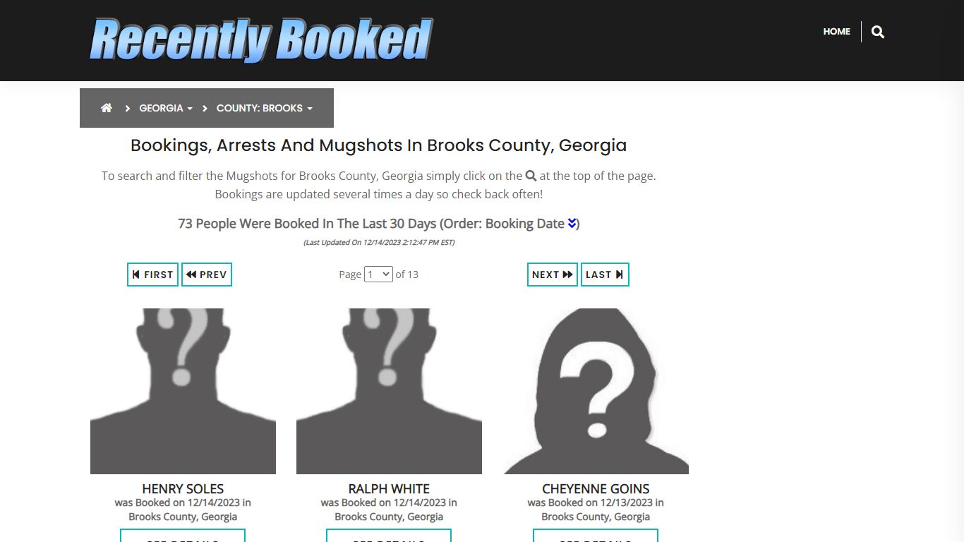 Recent bookings, Arrests, Mugshots in Brooks County, Georgia